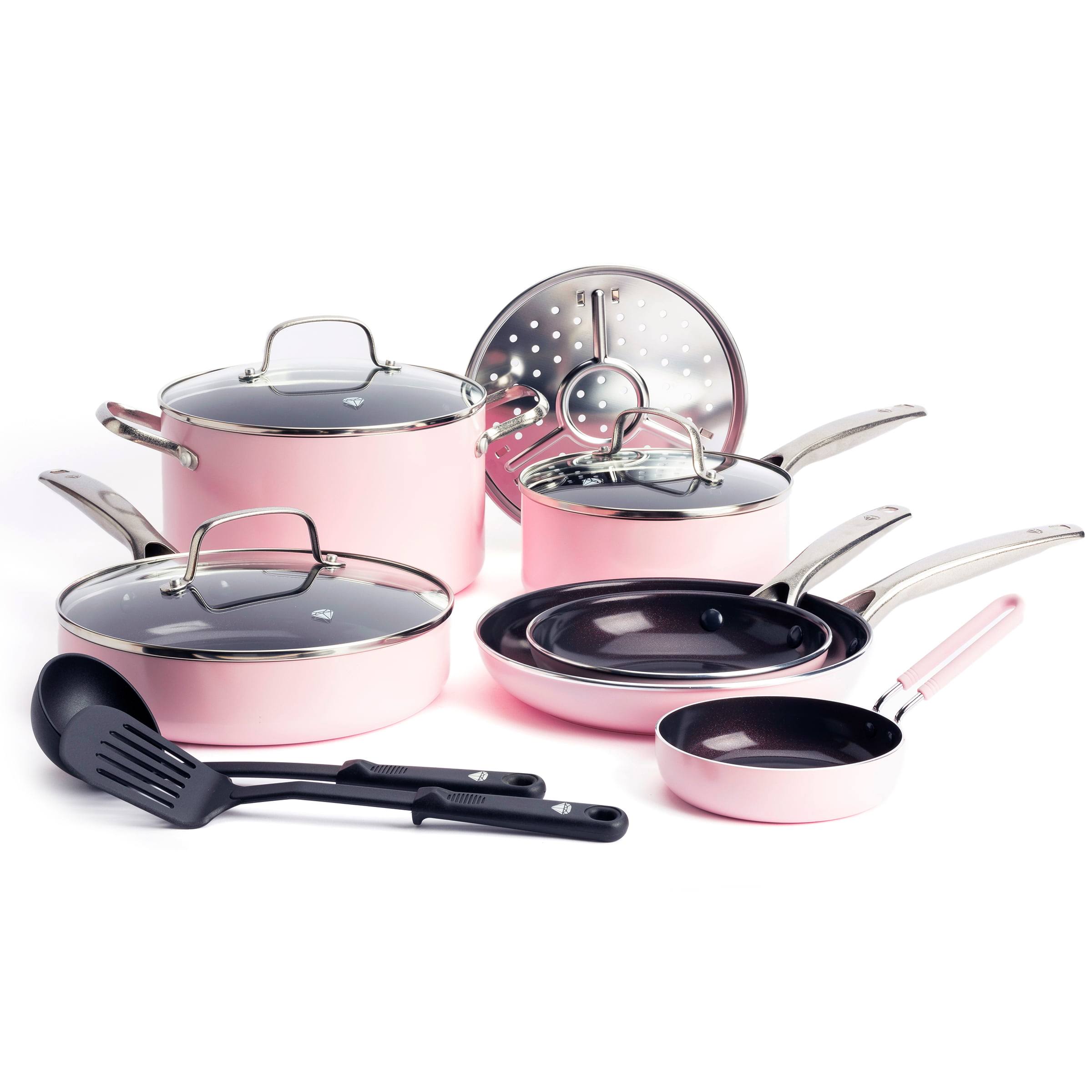 372ec0022c4e631cb78f517541647f99e155fe358b1f49b631a54923853a384b.jpg Blue Diamond Pink 12-Piece Cookware Set - Image 1