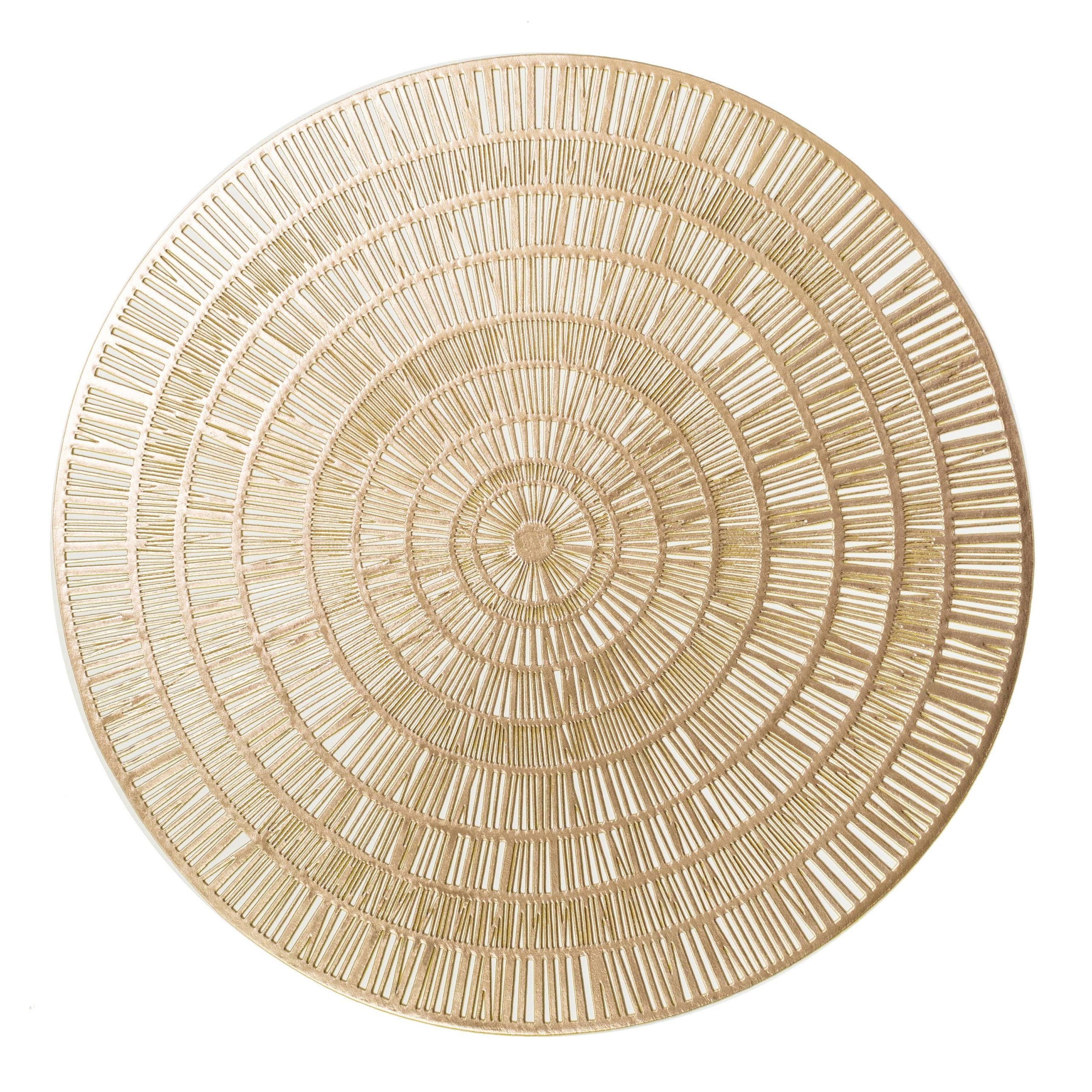 37403bfd203f6063fe2d89c0e35fc98ea207db182f9305913e5ce283de4deade.jpg Mainstays Zayne Pressed Vinyl Round Table Placemat - Gold - 15.8 in - Image 1