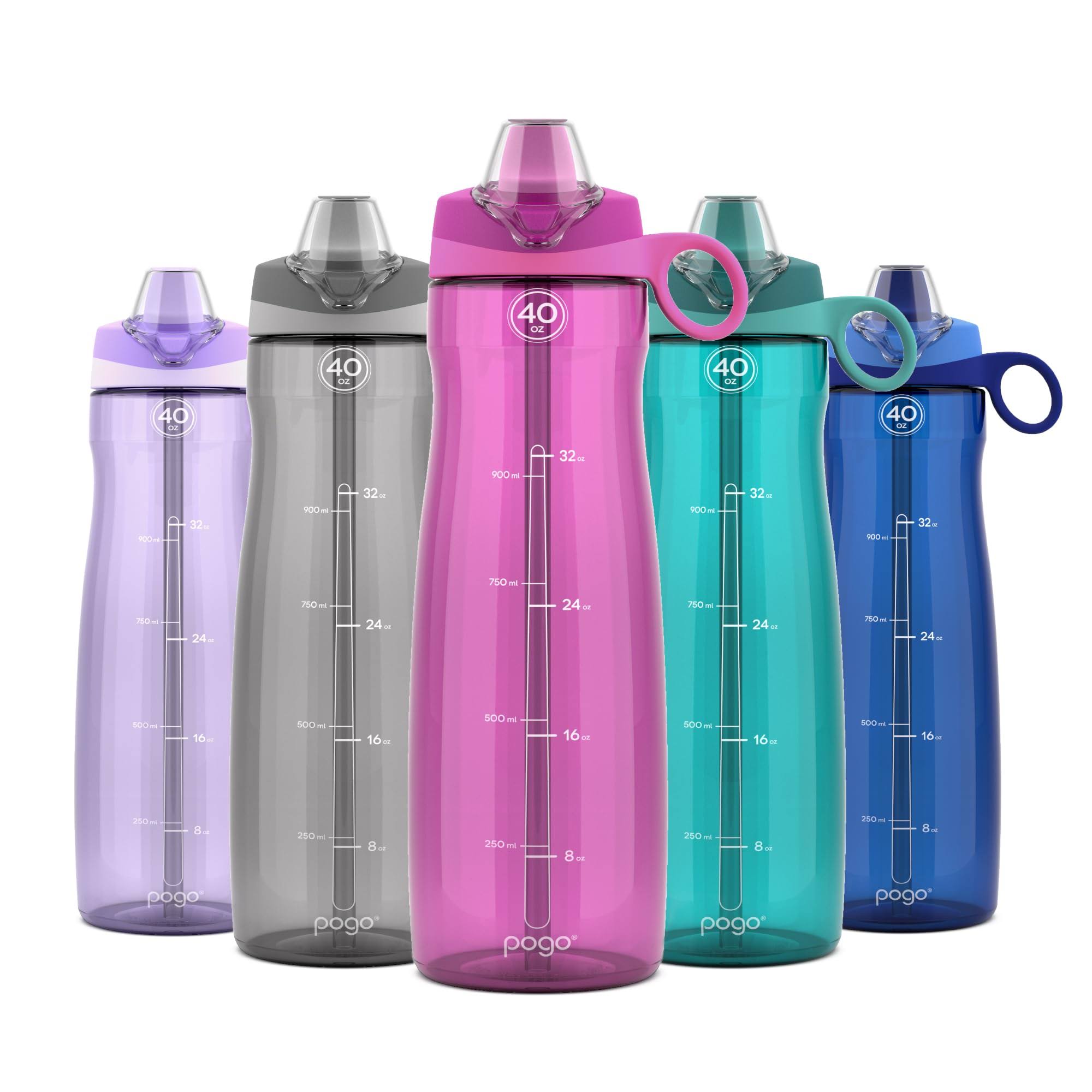 375f91be532c43ab49e2da20b4a12c9663c3c28321ff6d429684144bb6d01970.jpg Pogo BPA-Free Tritan Water Bottle with Soft Straw, Fuchsia, 40 oz. - Image 1