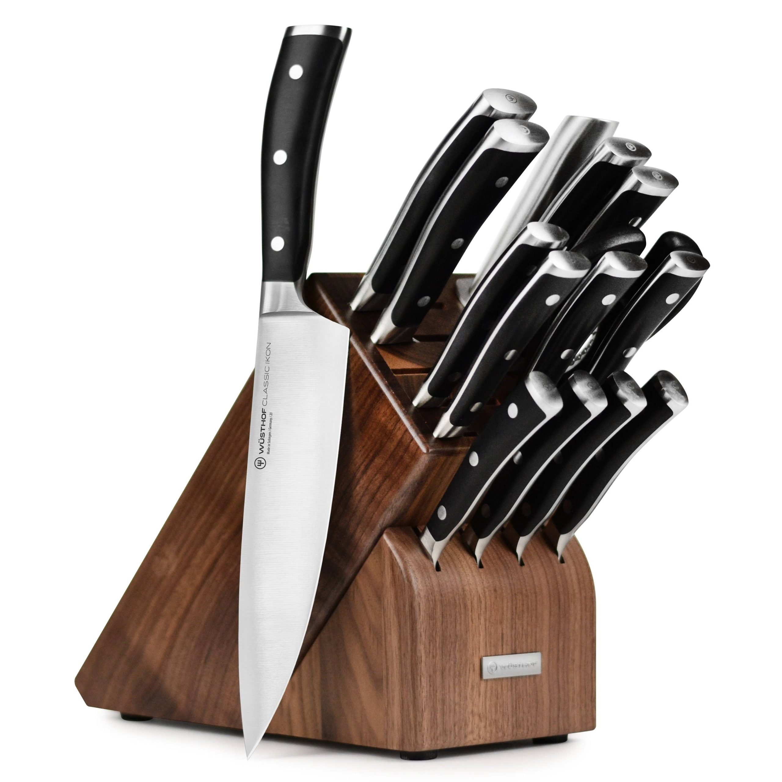 3764acd43c3d91a49df67d2b73cd500189d870300ddd75e602bf6ac3ed3a6b21.jpg Wusthof Classic Ikon 16-Piece Walnut Knife Block Set - Image 1