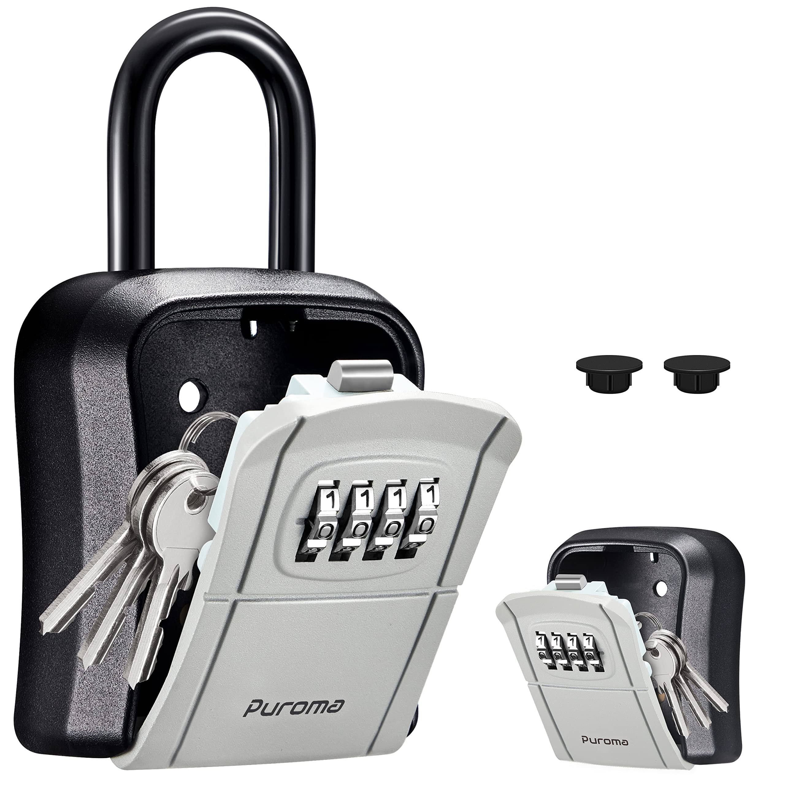 3777bc62483365a8b921de16a26fd5962d78af43a5e209270dd3e29f67bf7dfe.jpg Puroma Key Lock Box, Portable Combination Lockbox Wall-Mounted Key Storage Box for House Keys, Resettable Code Safe Security Lock Box for Home, Offic - Image 1