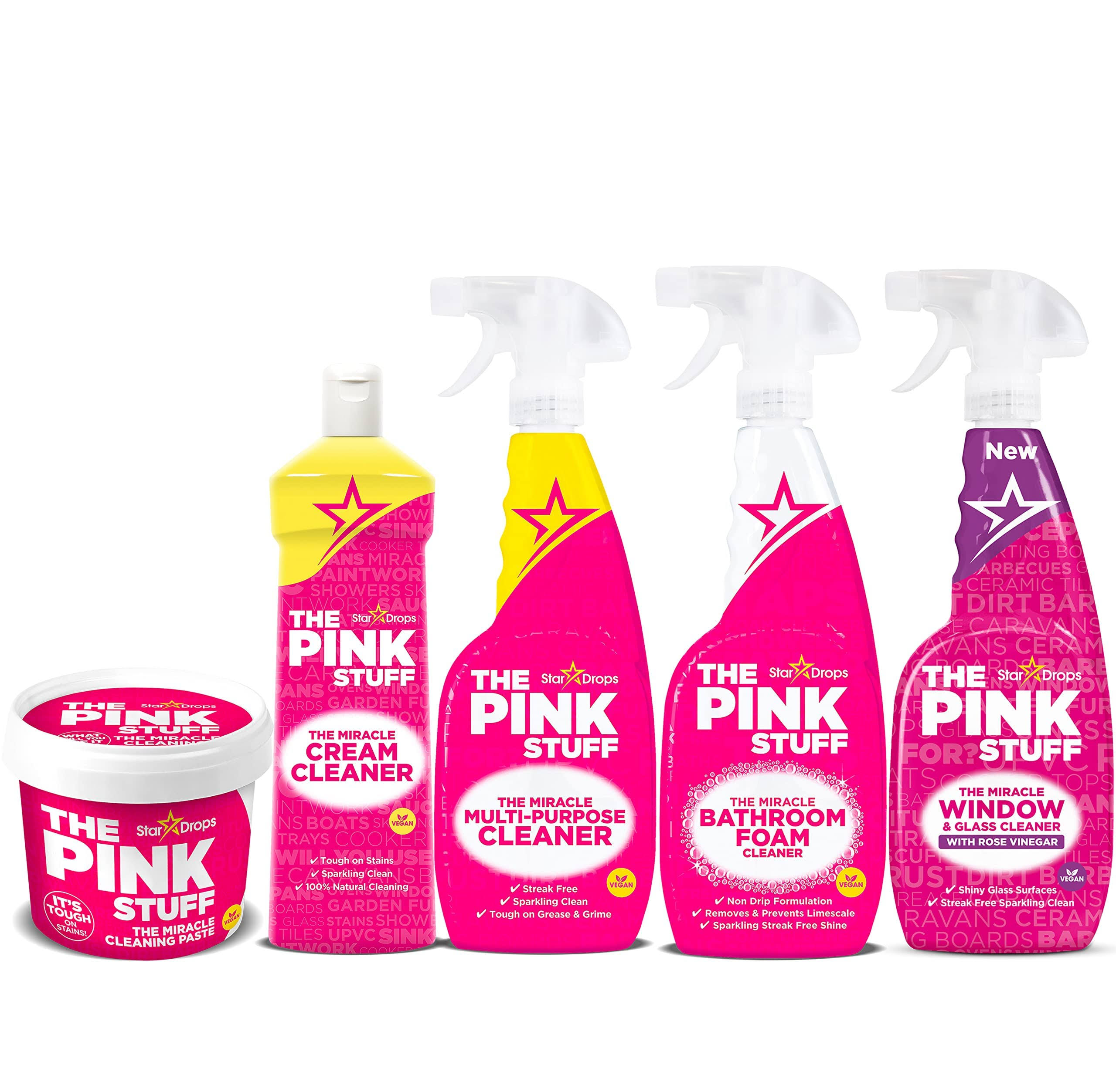 37994943f64b2842f3b58f86d2f7105fcd3a8019b08bf4d3492370bee4ac3521.jpg Stardrops - The Pink Stuff - The Miracle Cleaning Paste, Multi-Purpose Spray, Bathroom Foam Spray, Window & Glass Cleaner, and C - Image 1
