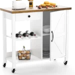 Catrimown Farmhouse Kitchen Cart, Rolling Kitchen Cart with Storage, Microwave Stand Coffee Cart, White