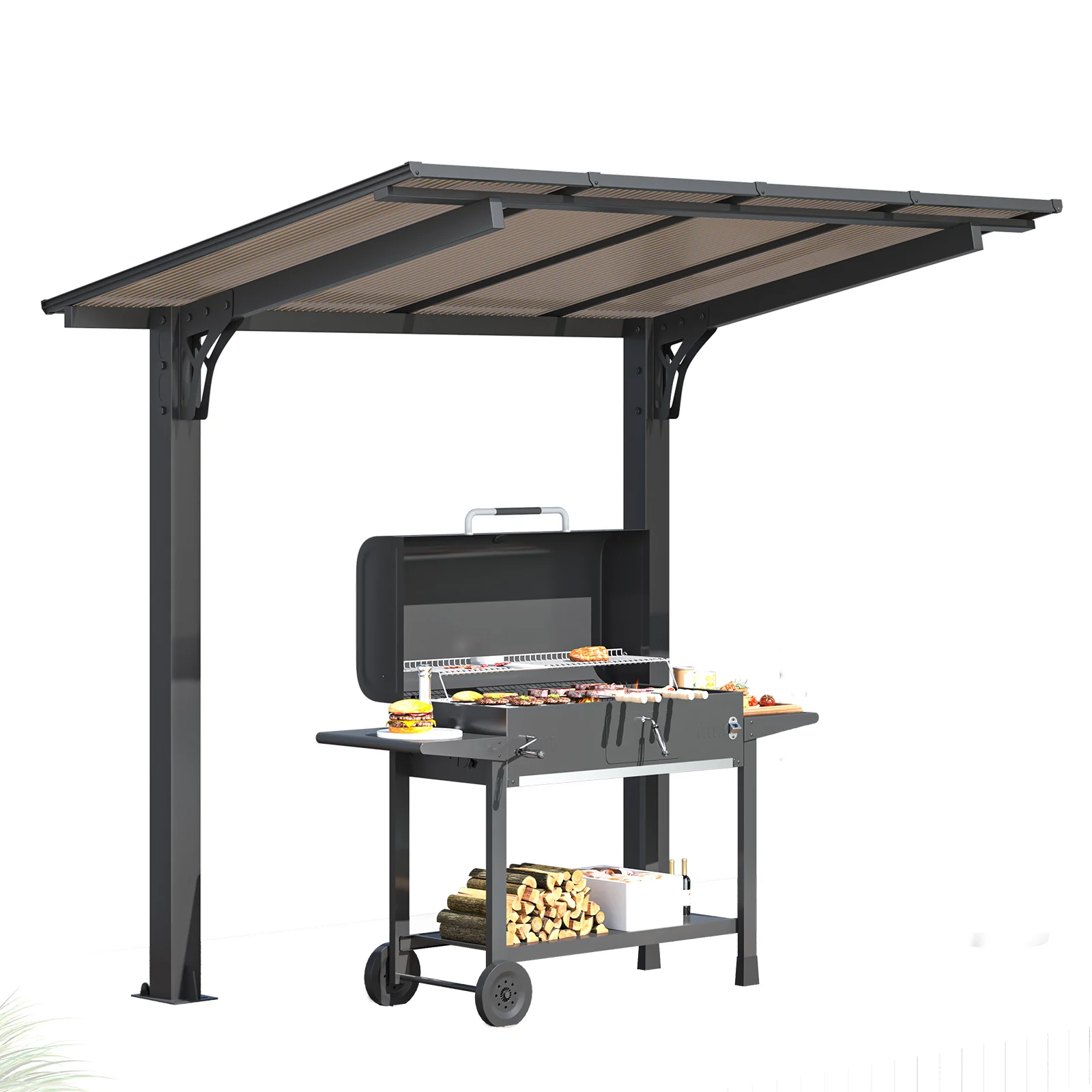 37e88b946fc25c67f72c577b25682616a9e5ad52b67e34982b09e2a80a59a148.webp AECOJOY 8' x 5' Gazebo Outdoor Pergola for Patio, Freestanding Lean to Hard Top Grill Gazebo - Image 1