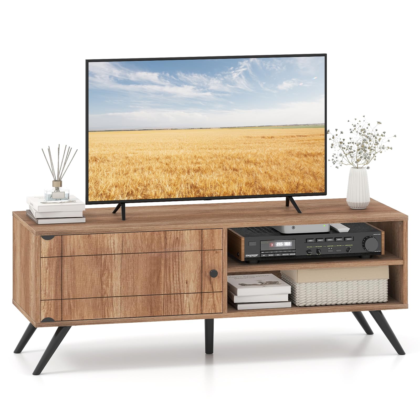 380fba082df95628289df1740cc62762626f49bbd261900b2bcf2f612d1a4a33.jpg TV Stand for TVs up to 55 Inch Mid Century Modern Entertainment Center with Storage Cabinet - Image 1