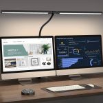 Pzloz LED Desk Lamp for Office Home - Eye Caring Architect Lamp with Clamp,Dual Screen Computer Monitor Gooseneck Smart Light: 24W 5 Color Flexible