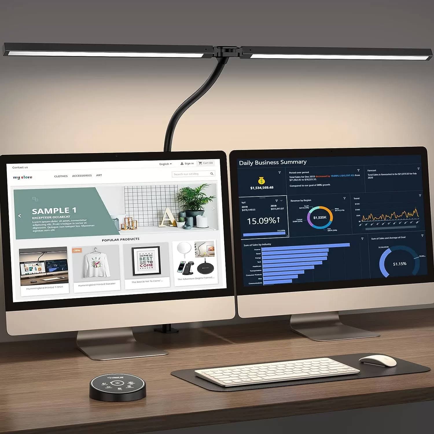 38416eca9c0034cc7239d6711c2d2ccb11153885ca18352fe66dcd7e1d77872c.jpg Pzloz LED Desk Lamp for Office Home - Eye Caring Architect Lamp with Clamp,Dual Screen Computer Monitor Gooseneck Smart Light: 24W 5 Color Flexible - Image 1