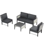 AECOJOY Aluminum Patio Furniture Set - 4 Seat Outdoor Sectional with Retractable Footrest Sofas & Coffee Table