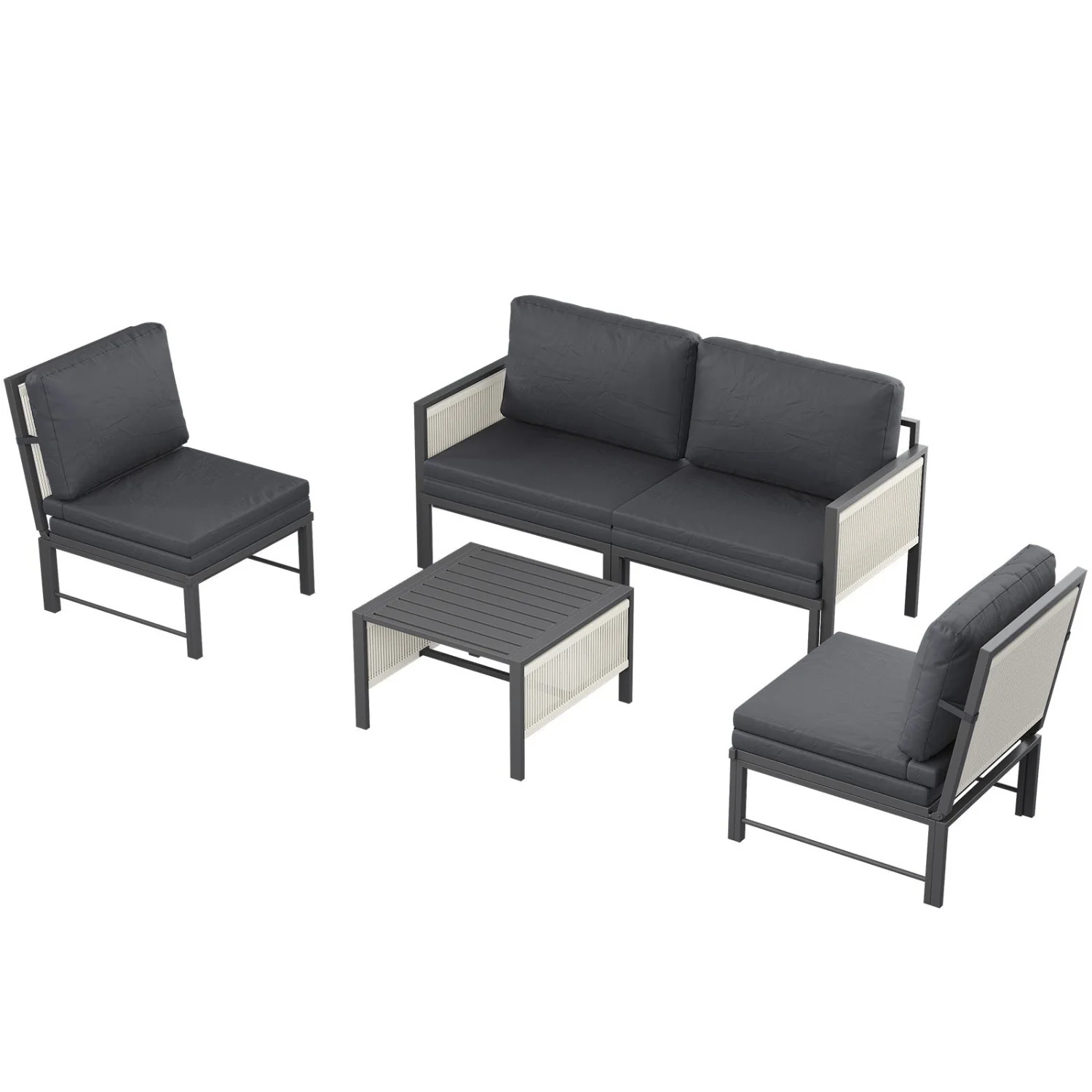 384f52fdfc59c197d3e0f7122fa0d94eb5085aea8dc8c930a9e7f5e0aefc163f.webp AECOJOY Aluminum Patio Furniture Set - 4 Seat Outdoor Sectional with Retractable Footrest Sofas & Coffee Table - Image 1