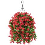 INQCMY Artificial Hanging Violet Flowers in Basket for Patio Garden