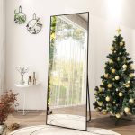 XRAMFY 21 in. W x 63 in. H Rectangular Black Aluminum Alloy Framed Full Length Mirror Standing Floor Mirror