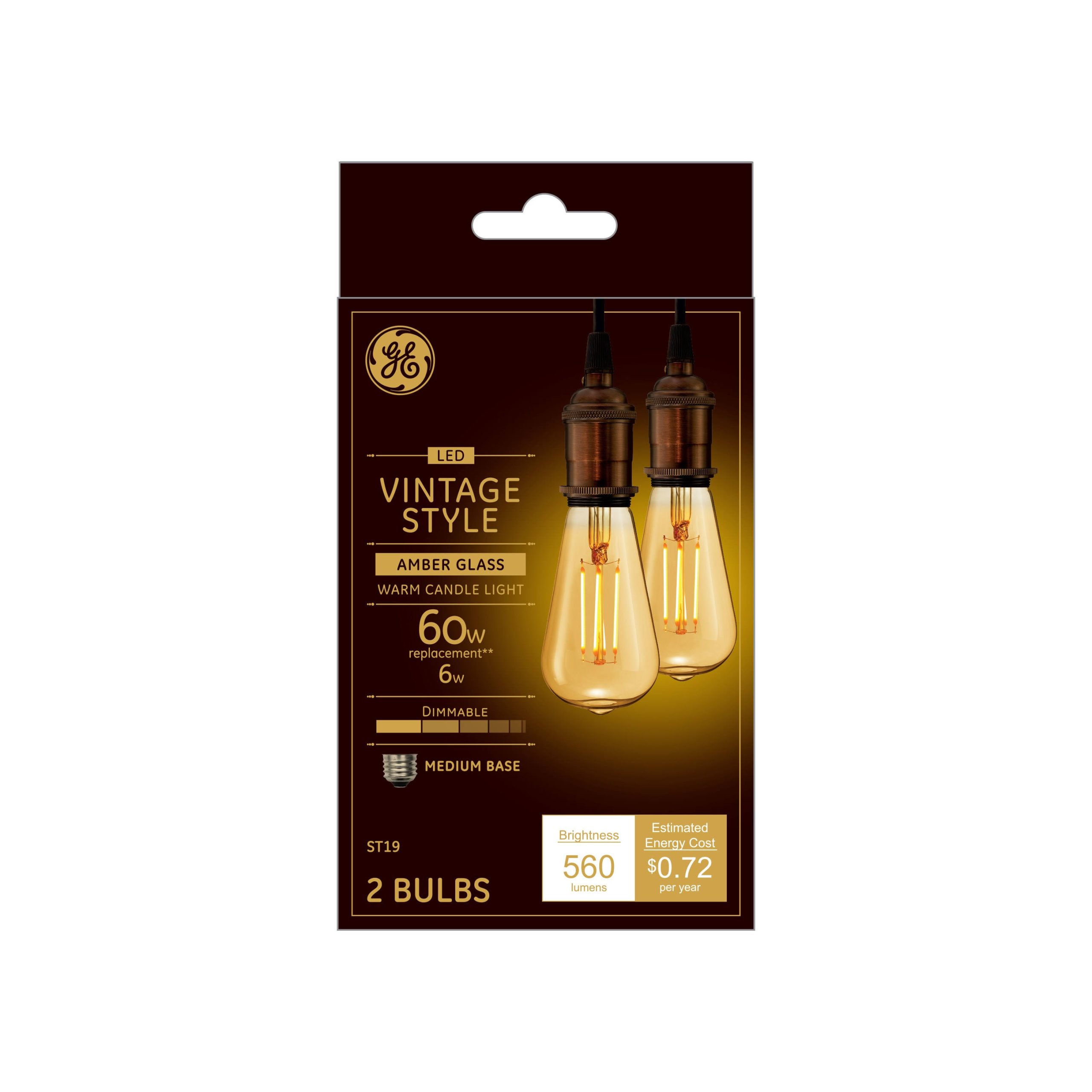 387d463909511e82730ceeddc65e142d822e5e4555a697f07b57ca96127ea537.jpg GE Vintage Style ST19 Dimmable LED Light Bulb 2-Pack - Image 1