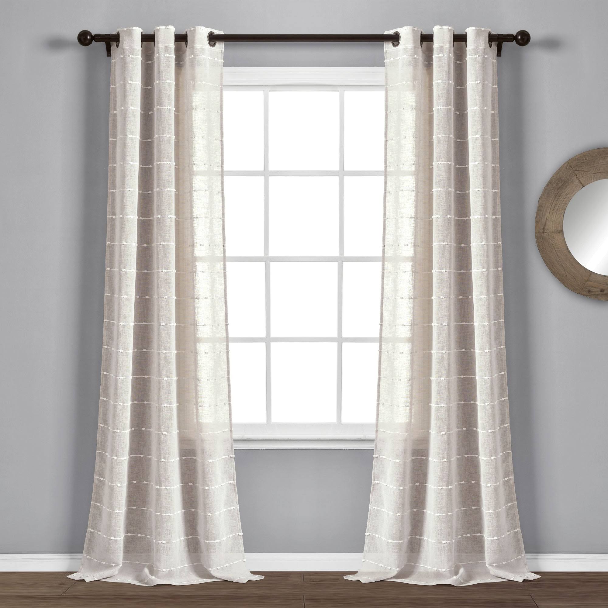 388113c2d0c9bf5df36813249318044fe1d9a954e37b9d7b3af2a74caa7fe291.jpg Lush Decor Beige Farmhouse Textured Grommet Sheer Window Curtain Set - Image 1