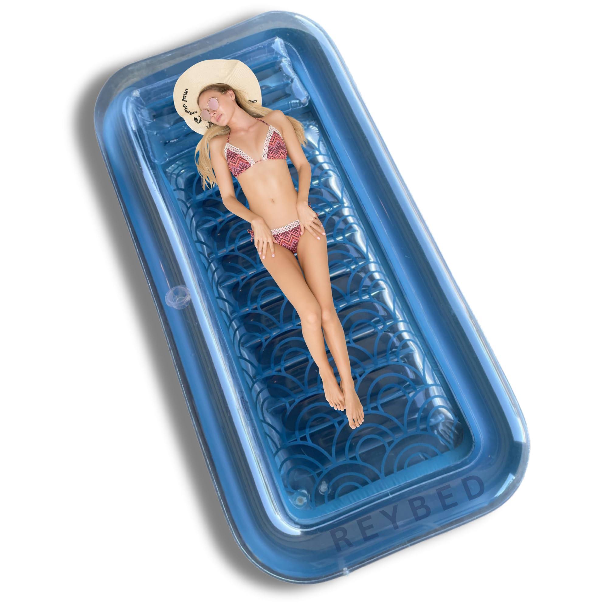 3889eadcf7fa8616230bd06b208ec7b9b8db3a053b76b6660fb524850a0895c6.jpg Inflatable Adult Tanning Pool I Suntan Tub ÿ Outdoor Lounge Kiddie Blow Up Blowup One Person Personal and Float for Relaxation Sunbathing L Reybed ( - Image 1