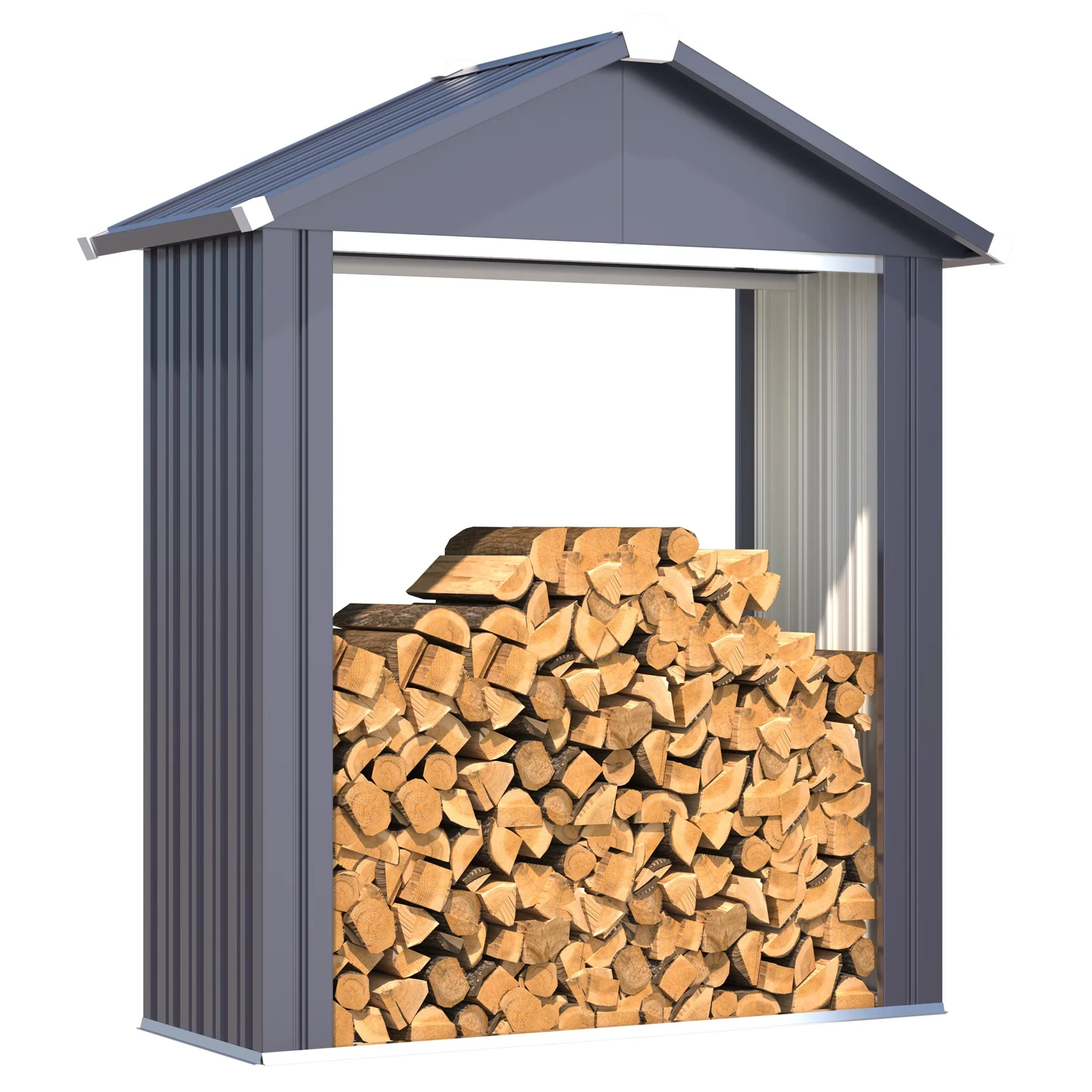 38913ae9c75b7aaefa82d0eddb870bbadec4d94fccd8b55894f3d0755b8e7924.webp AECOJOY 5x2 Outdoor Storage Shed, Firewood Rack Waterproof Metal Tool Sheds - Image 1