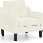 VINGLI Mid Century Modern Chenille Comfy Armchair, Creamy White