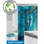 Mainstays Waterproof Watercolor Marble 30% Recycled Peva Shower Curtain Set with Hooks - Blue - 1 Each