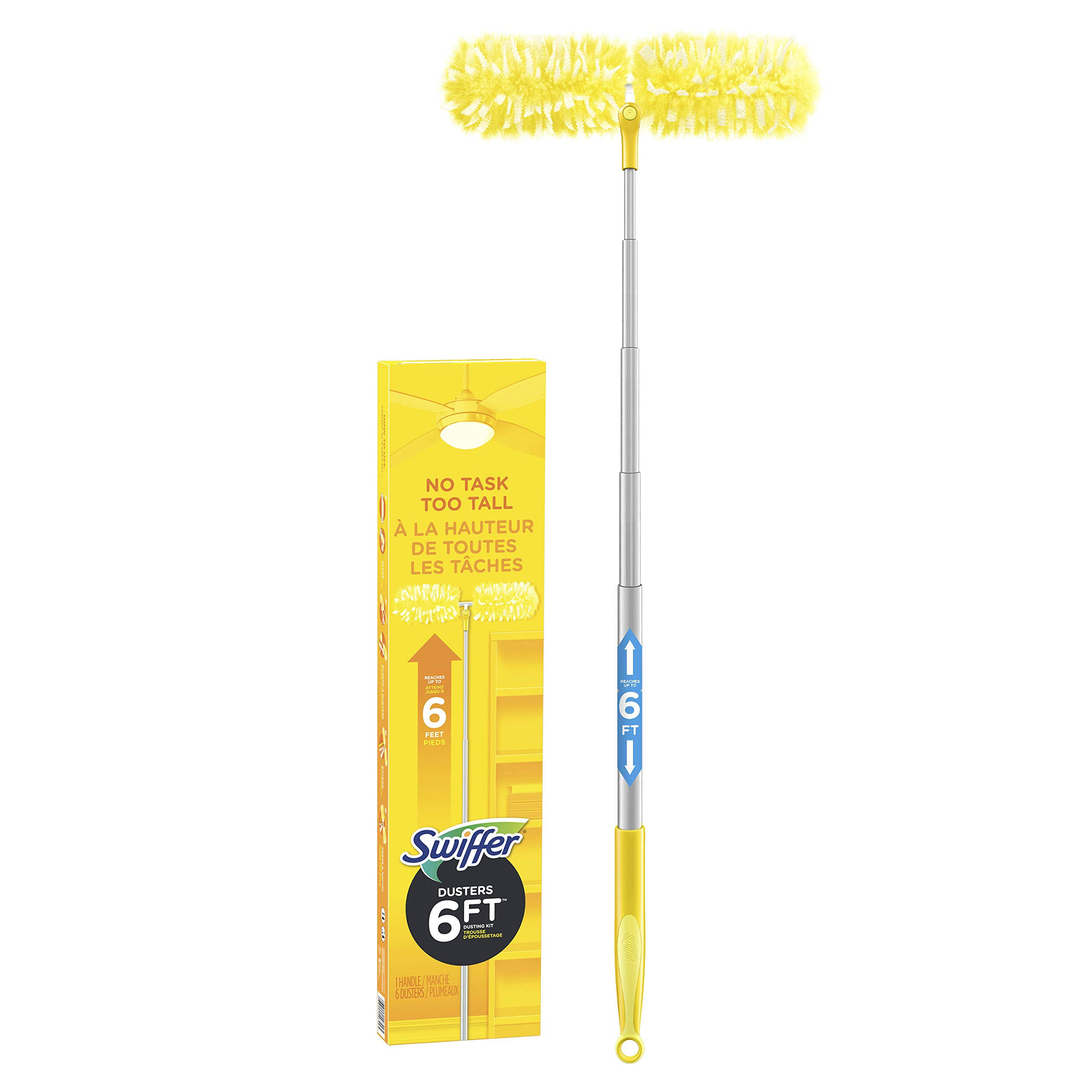 38b381d8ed2b8a831ae20c62566b70d51d22e8afa55b2505580bee575c27678a.jpg Swiffer Ceiling Fan Duster Super Extender Handle Starter Kit, 6 Heavy Duty Refills - Image 1