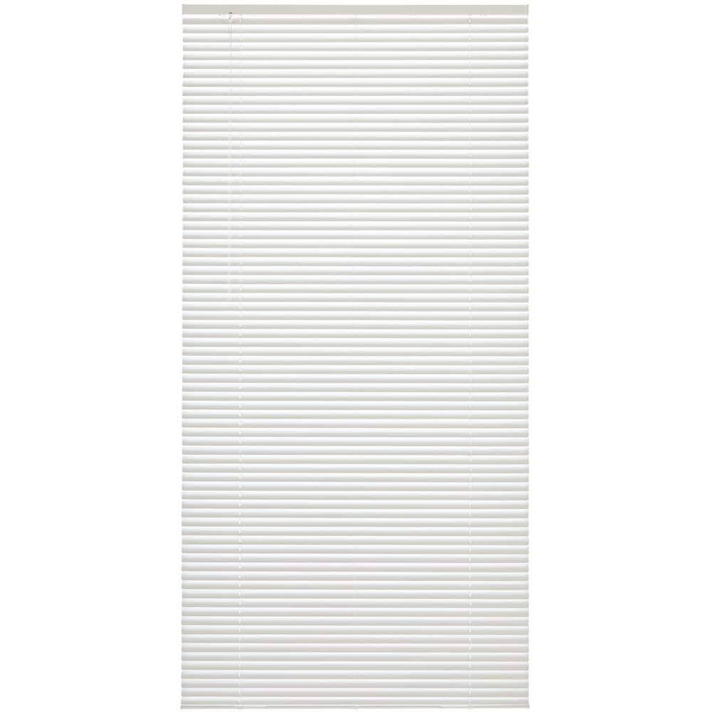 38cabbab0839312e1d3204df6610ebcec39991461d6d06a36dbc66ab2cdfef1f.jpg Home Depot 1" Cordless Light Filtering White Vinyl Window Blinds 33" x 64" 8503 - Image 1