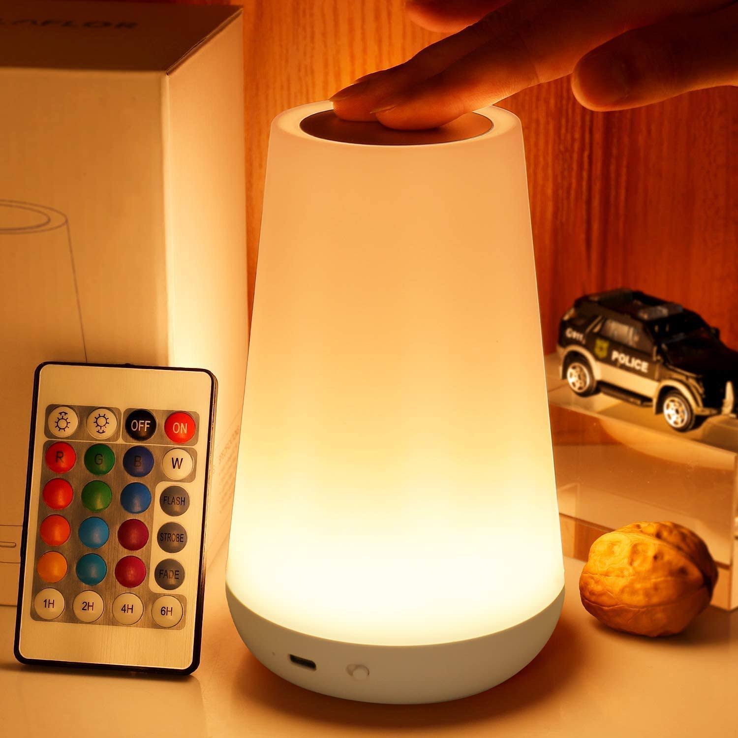38cae8b2d31ecf2a4ff30a029ed14c3a1dd1a76620d20b274454f767e4936956.jpg THAUSDAS Night Light, Dimmable Touch Lamp for Bedroom, Portable Table Bedside Lamp, 5 Brightness & 13 RGB Colors, Night Lights for Bedroom/Baby - Image 1