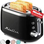 Mueller Retro Toaster 2 Slice with 7 Browning Levels and 3 Functions: Reheat, Defrost & Cancel, Stainless Steel Features, Removable Crumb Tray,