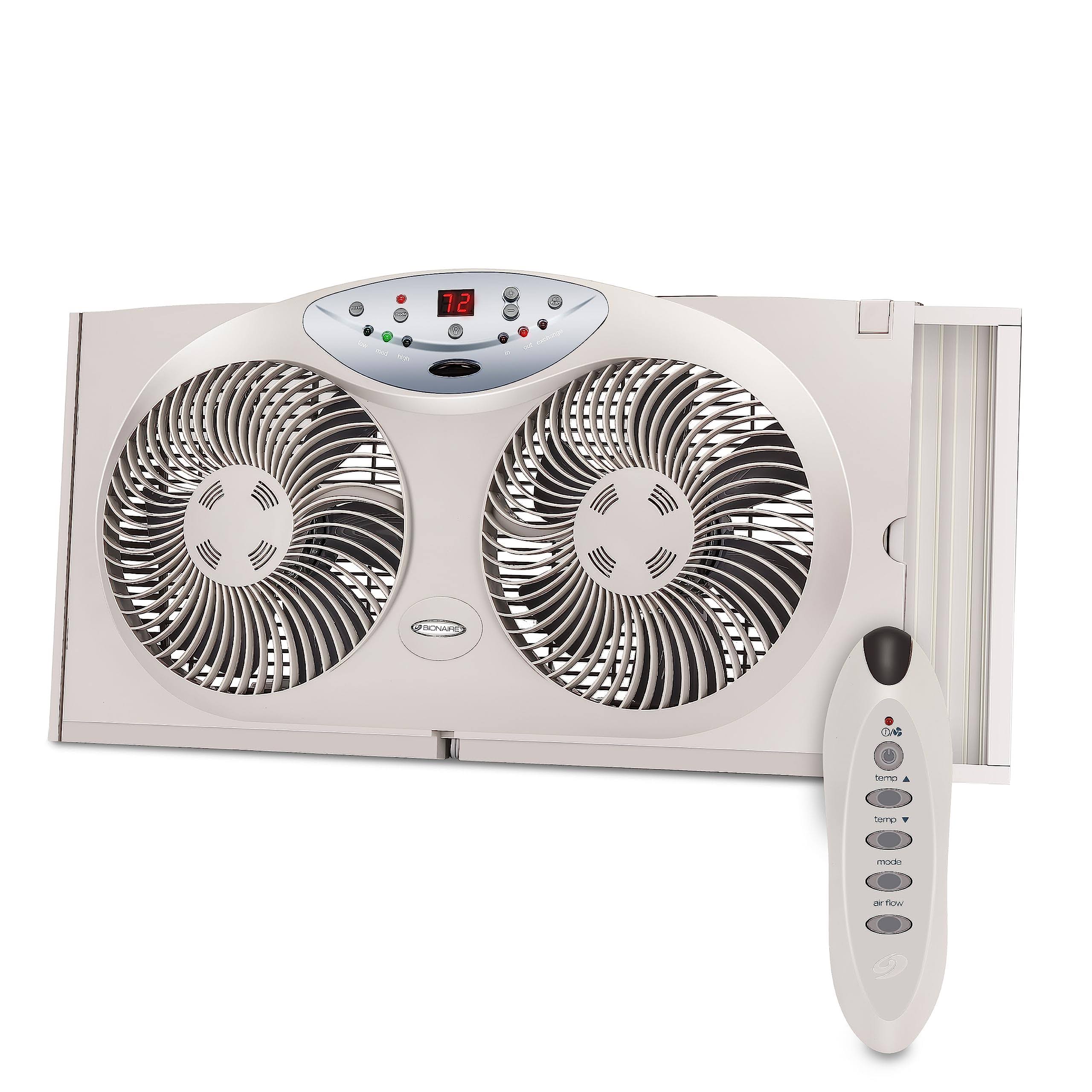 392c58823255c456e1c769f5f574b3c8904c74e9167b9a9f27e4b3dbe28cbefc.jpg Bionaire Window Fan with Twin 8.5-Inch Reversible Airflow Blades and Remote Control White - Image 1