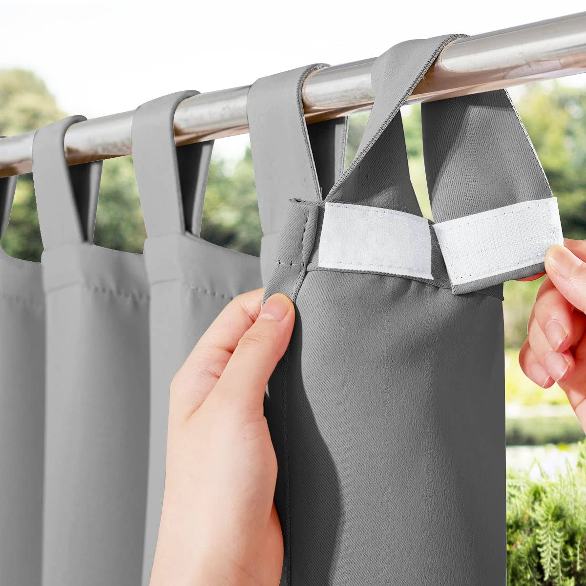 394cda774a786e8ac00187a88758c80c1ee2e8e4408860c896e0d4d926de725e.jpg NICETOWN Outdoor Curtain for Patio Waterproof 95 inch Length, Sticky Tab Top Thermal Insulated Blackout Window Treatment Divider Protect Privacy for - Image 1