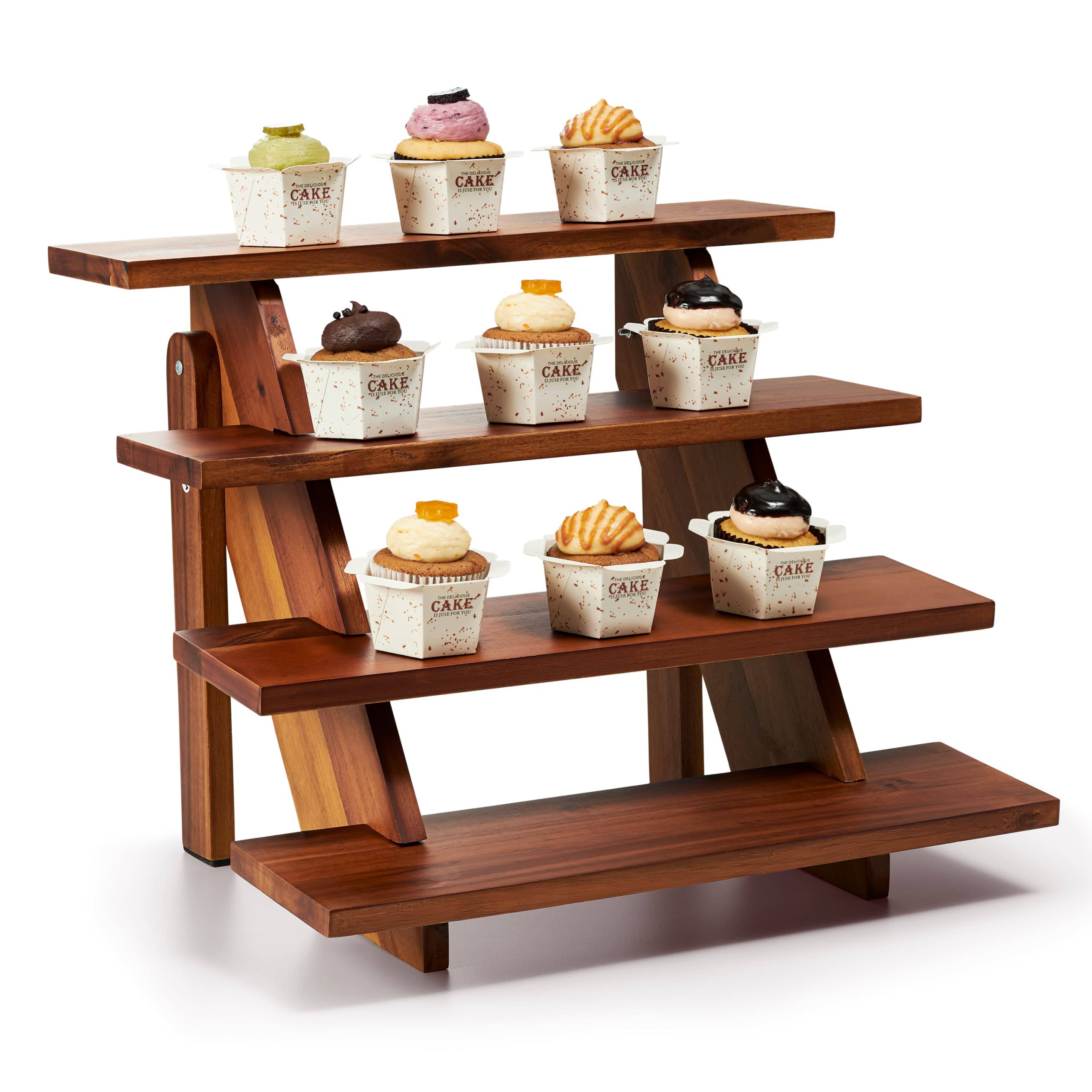 39527034d8d6921b471a6c1d16f5f8278649c8033b44102ac9426915d2d45979.jpg TIDITA Acacia Cupcake Display Stand - Display Stand for Vendors - Wood Cupcake Stands for Dessert - Wooden Display Shelves - Farmhouse Table Cake - Image 1