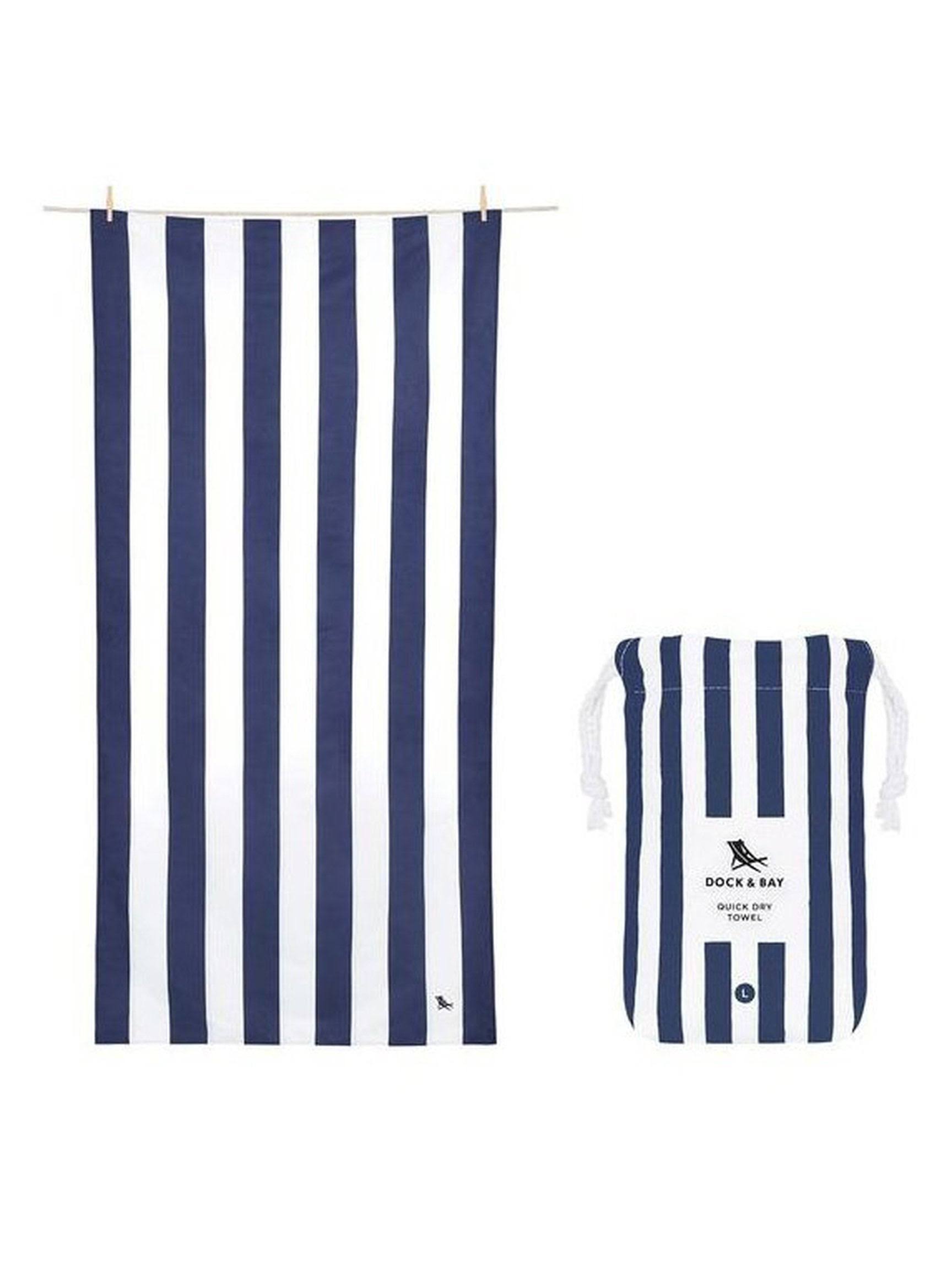 3955c695aa03a05deeddc44d66b40f8272988e2ebe23de0a1f5822024ee3971b.jpg Dock & Bay Cabana Dock and Bay Beach Towel, Whitsunday Blue, Large - Image 1