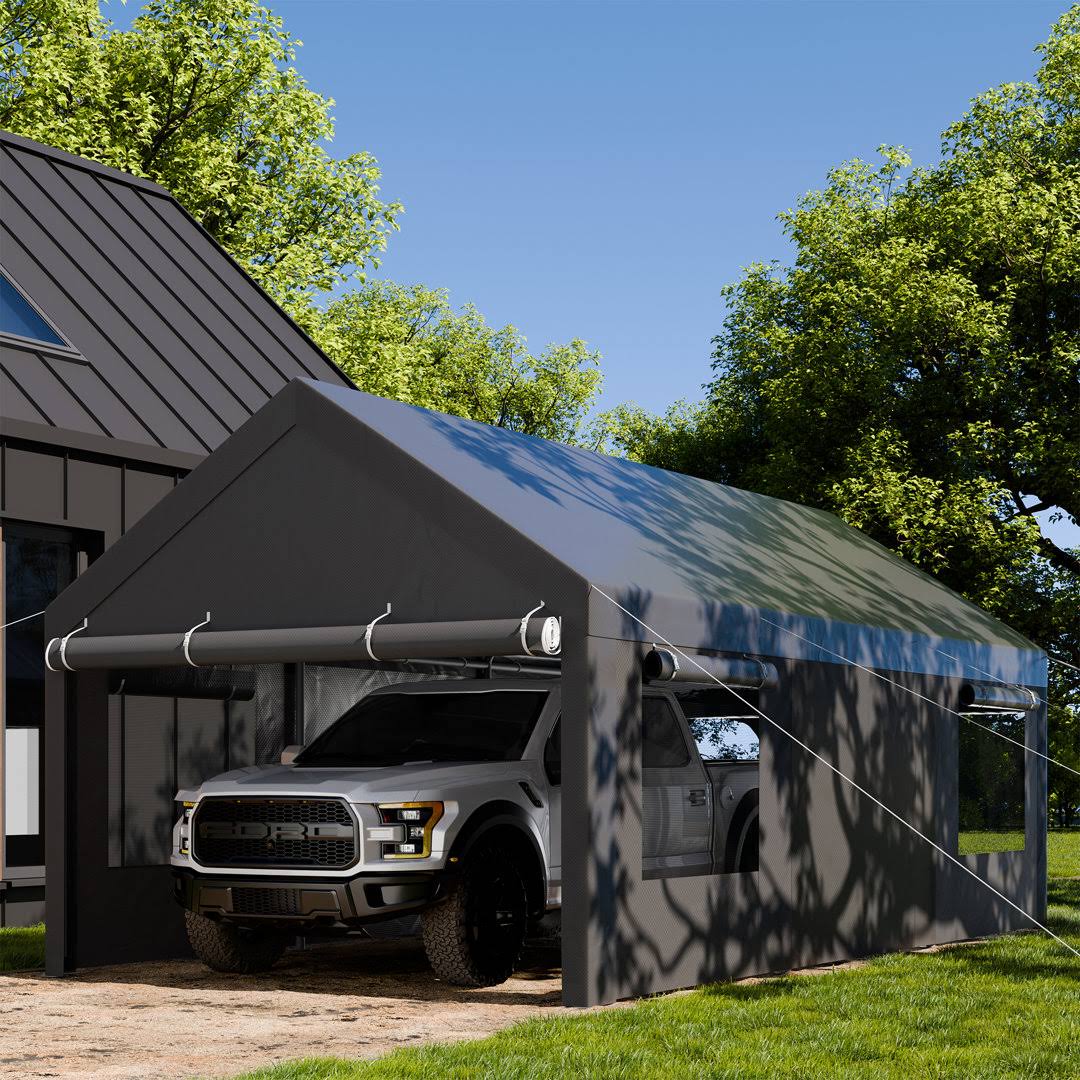395b1cd01f30e7fb8b4288c7531b6bef5539f5fa1bbf5c7a300b5deb4cd97f8c.jpg 10 ft. W x 20 ft. D Heavy Duty Carport Portable Garage Walsunny Color: Gray - Image 1