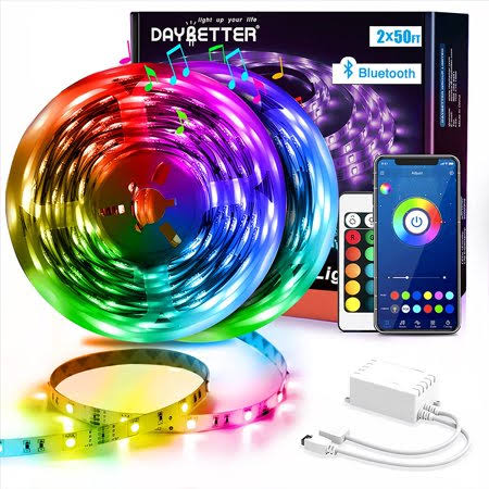 396f5457ba129727565b9c2d59d48927d005529941c793d98db471b0428646c5.jpg DAYBETTER LED Strip Lights,100FT Light Strips with App Control Remote,5050 RGB LED Lights for Bedroom, Music Sync Color Changing Lights for Room Party - Image 1