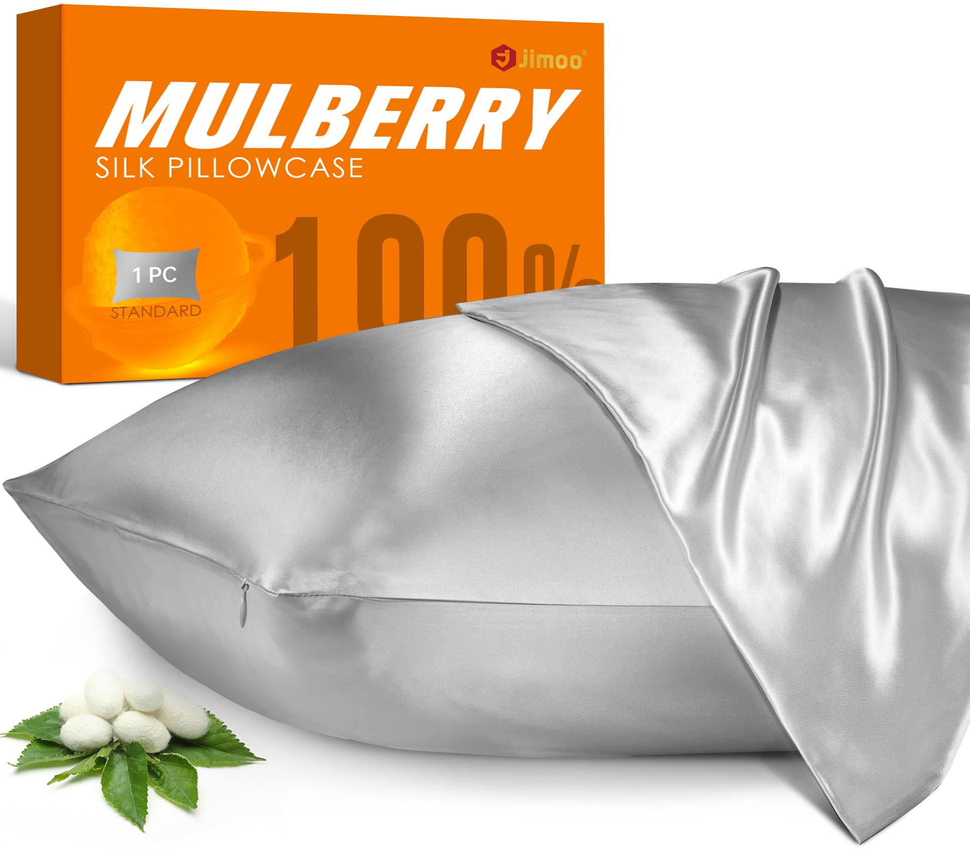 397e863a65213333676d9c1d8c7eadaa731496d7b75b9d764580537f2e8d280a.jpg J JIMOO Natural Silk Pillowcase, for Hair and Skin with Hidden Zipper,22 Momme,600 Thread Count 100% Mulberry Silk, Soft Breathable - Image 1