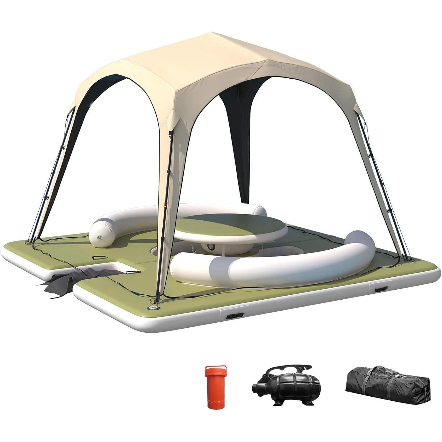 39817cecf05bf566999339b6a328e66b50ff353efe583f6a7a57d89f3db9796c.webp AECOJOY Premium Floating Dock Lounge with Canopy, 11.15ft x 11.15ft Inflatable Water Platform with Ladder - Image 1