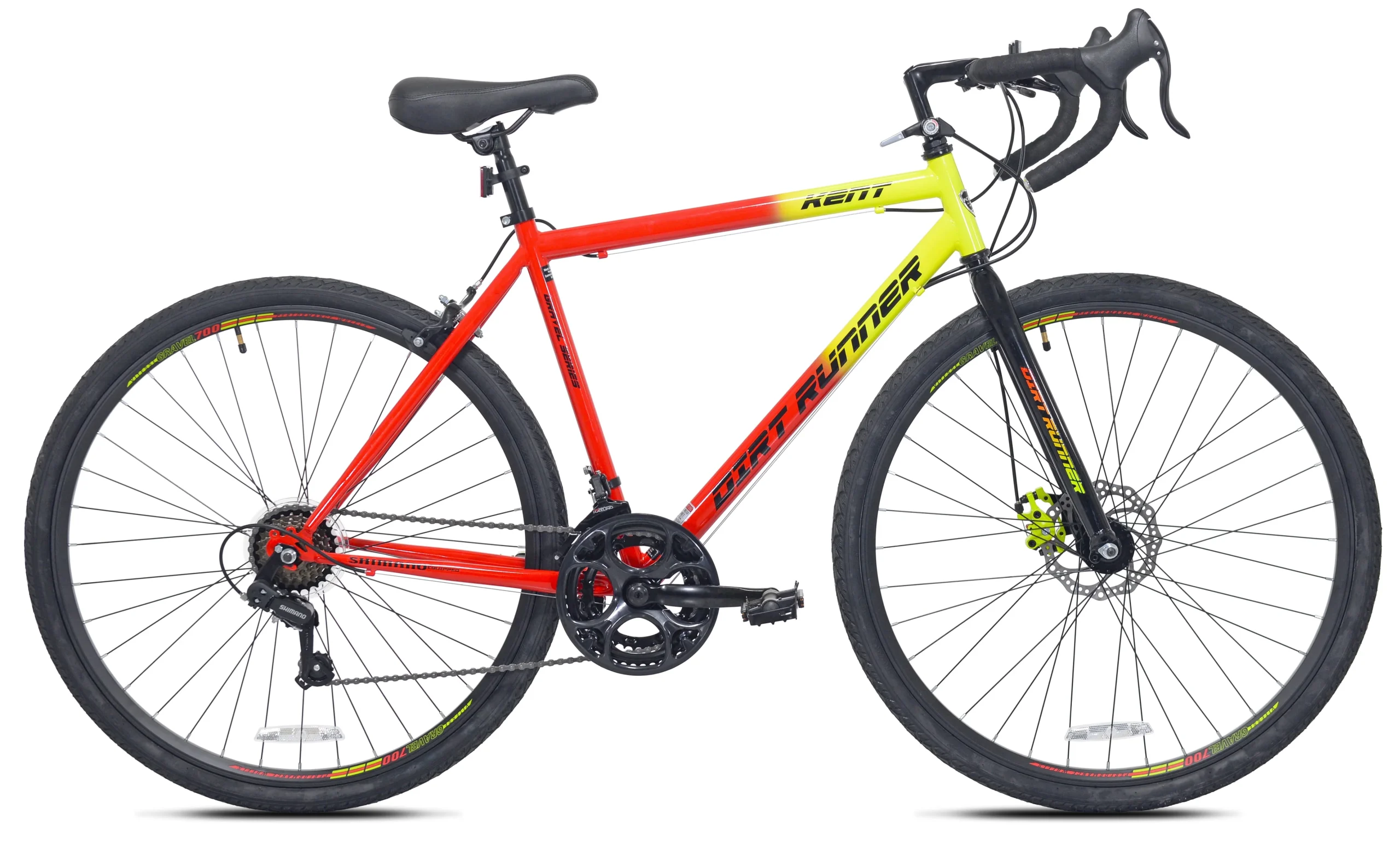 39a7e1e1bbb920e224adefab71e6b5f6cce5c45f8c99969ca565d3f553461e05.webp Kent 700c Dirt Runner Men'S Gravel Bike, 14 Speed, Neon Red / Orange - Image 1