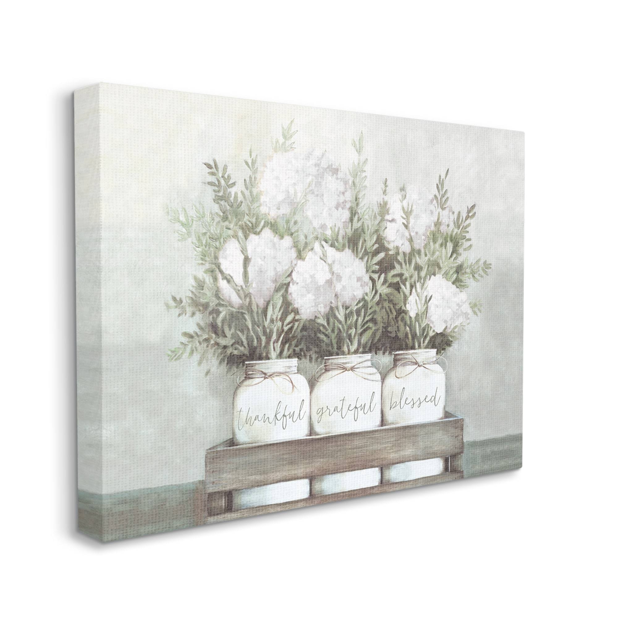 39cb22b1c3eea1cd29317abd439ef75c37b35d54cde34ca1d6d655ae8f319db0.jpg Stupell Industries Pristine Hydrangea Bouquets Thankful Grateful Blessed Sentiment Canvas Wall Art Design by Dogwood Portfolio - Image 1