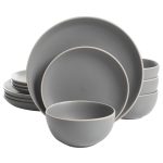 Gibson Home Rockaway 12-Piece Dinnerware Set Service for 4, Grey