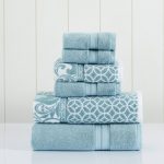 Sterling Blue Trefoil Filigree Reversible Yarn-Dyed Jacquard 6-Piece Towel Set
