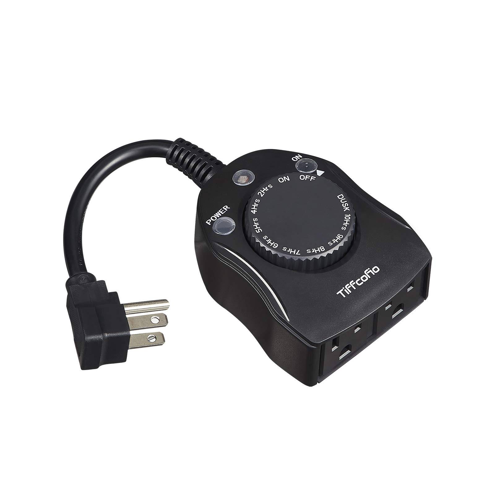3a0050773813931c4c3b27160aae6c3c159d39d38b22639e10297c3104d841e0.jpg TiFFCOFiO Outdoor Timer Outlet, Dusk to Dawn Light Sensor Timer, Outdoor Light Timer for Electrical Outlets Weatherproof, 2 Grounded Outlets for - Image 1