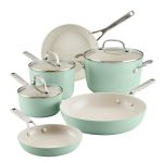 KitchenAid 9-Piece Hard Anodized Ceramic Nonstick Cookware Set, Pistachio