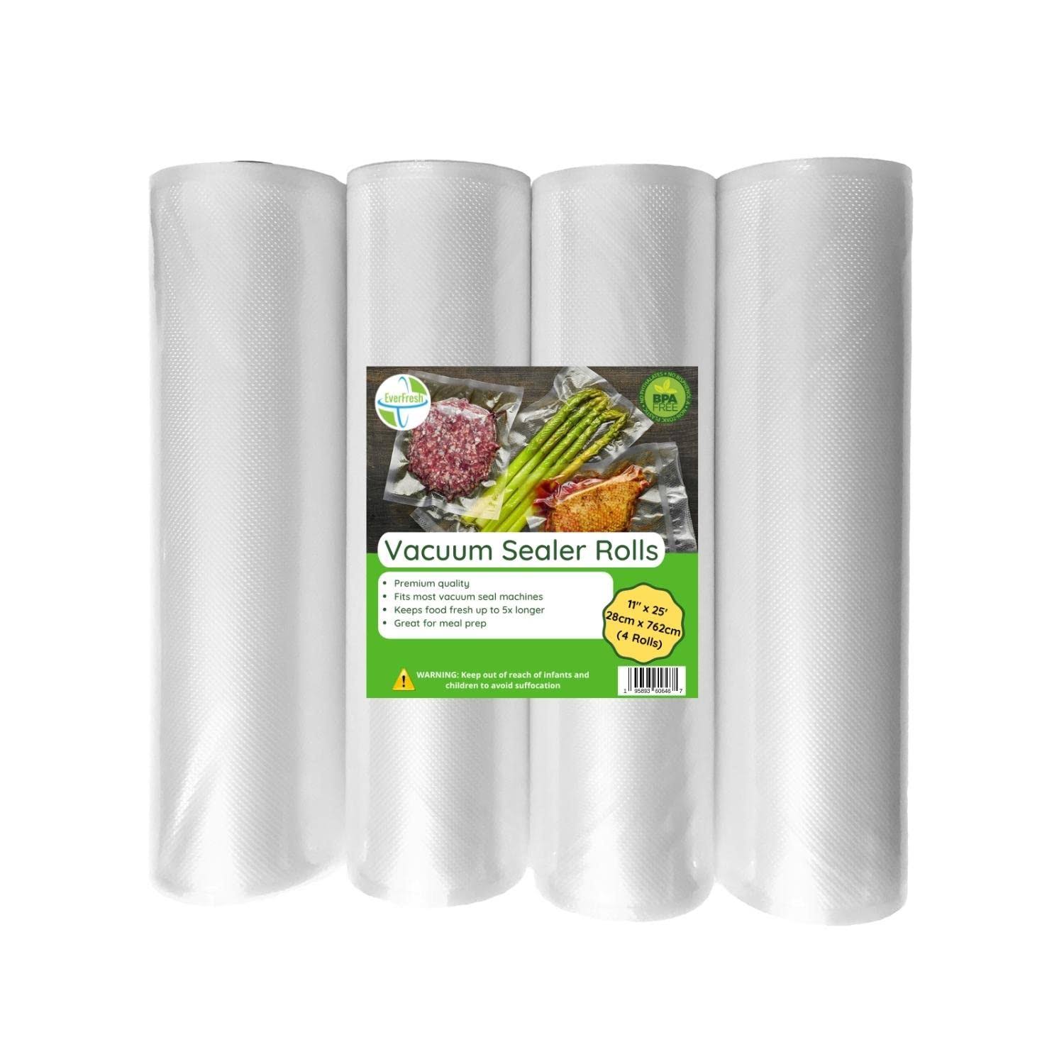 3a10c6b800d6714bb4f455532b2105df29df6d1bab07b58687fe877467b8465f.jpg Everfresh 11" x 25' Vacuum Sealer Rolls-Vacuum Sealer Bags-Vacuum Sealer Machine-Food Sealer Bag-Rolls Compatible with Foodsaver Machines-4 Pack-15% - Image 1