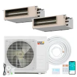 X-Pro 27000 BTU 2 Zone Concealed Ducted Mini Split AC, 24 SEER2 WiFi Inverter Split Air Conditioner w/ Heat Pump, Wall Thermostat & Line Set
