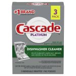 Cascade Platinum Dishwasher Cleaner, Platinum, 3 Pack - 3 - 1 pac pouches