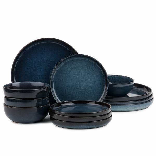 3a7df892b33827bb8fd04734ba727baacbfac19a4605cd2237a078f178783918.jpg Thyme & Table 12-Piece Stoneware Dinnerware Set, Atlantic Blue - Image 1