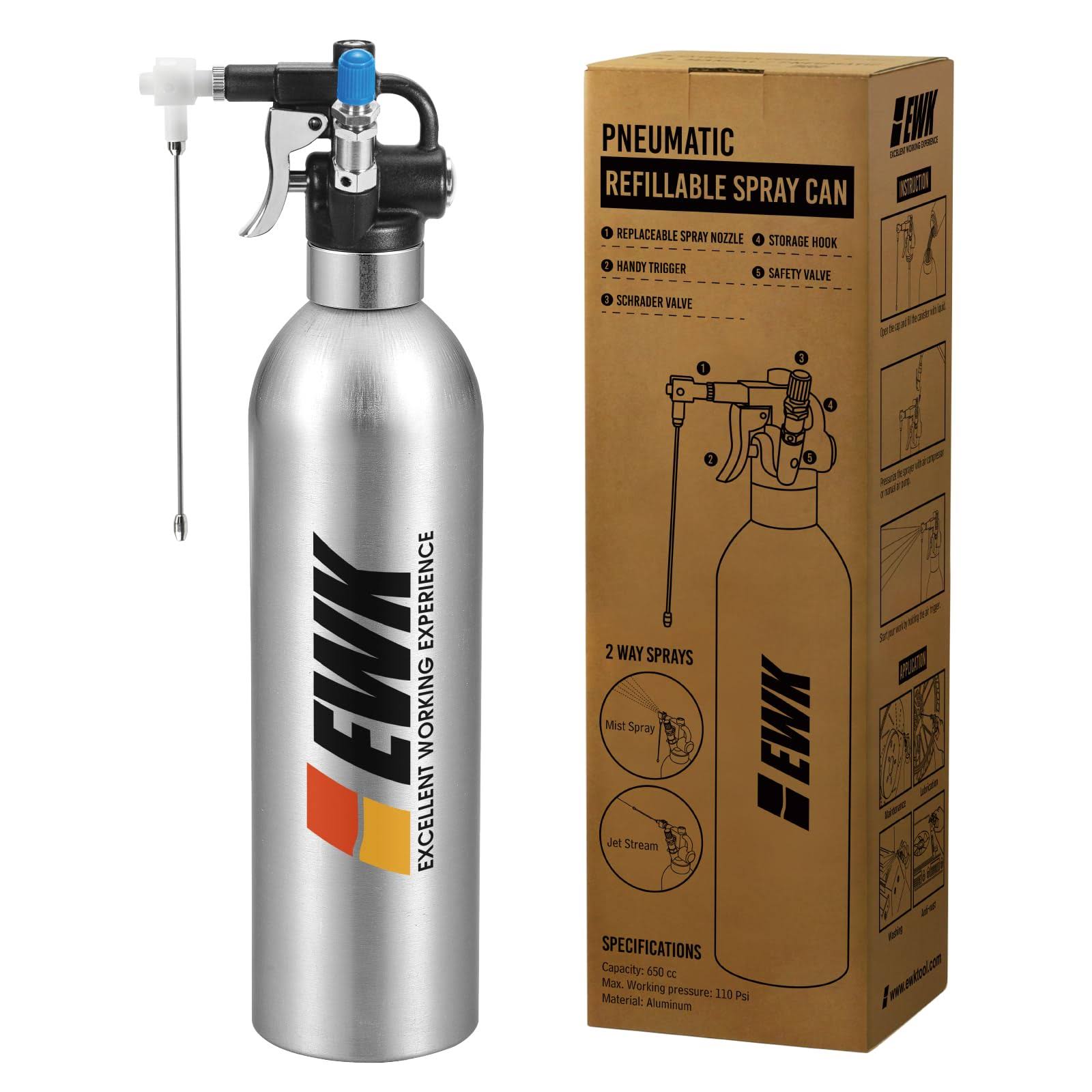 3a8effe737bc1cffc7088884de6d4de5801aee584152ff8cb50fc09788b7d1fe.jpg EWK Aluminum Pneumatic Refillable Pressure Sprayer Compressed Aerosol Spray Can - Image 1