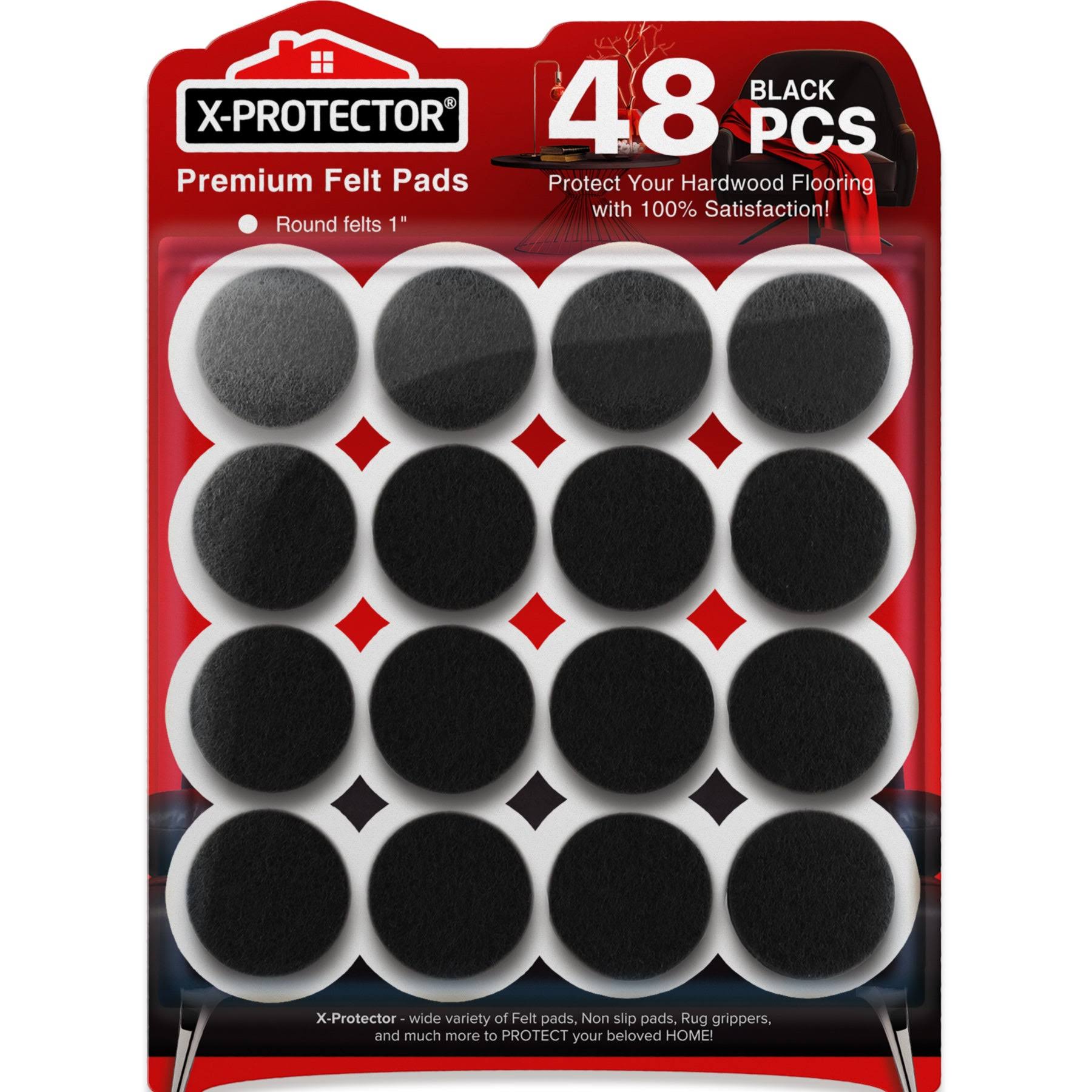 3a9be65f7a48d5fba4723bbbb13c2c81cde68d5f6c35e569d53989aa9f68b1c5.jpg Chair Pads Floor Protectors X-Protector - 48 Pcs 25mm - Felt Furniture Pads - Premium Chair Feet Protectors - Protect Wood Floors with Chair Leg Floo - Image 1