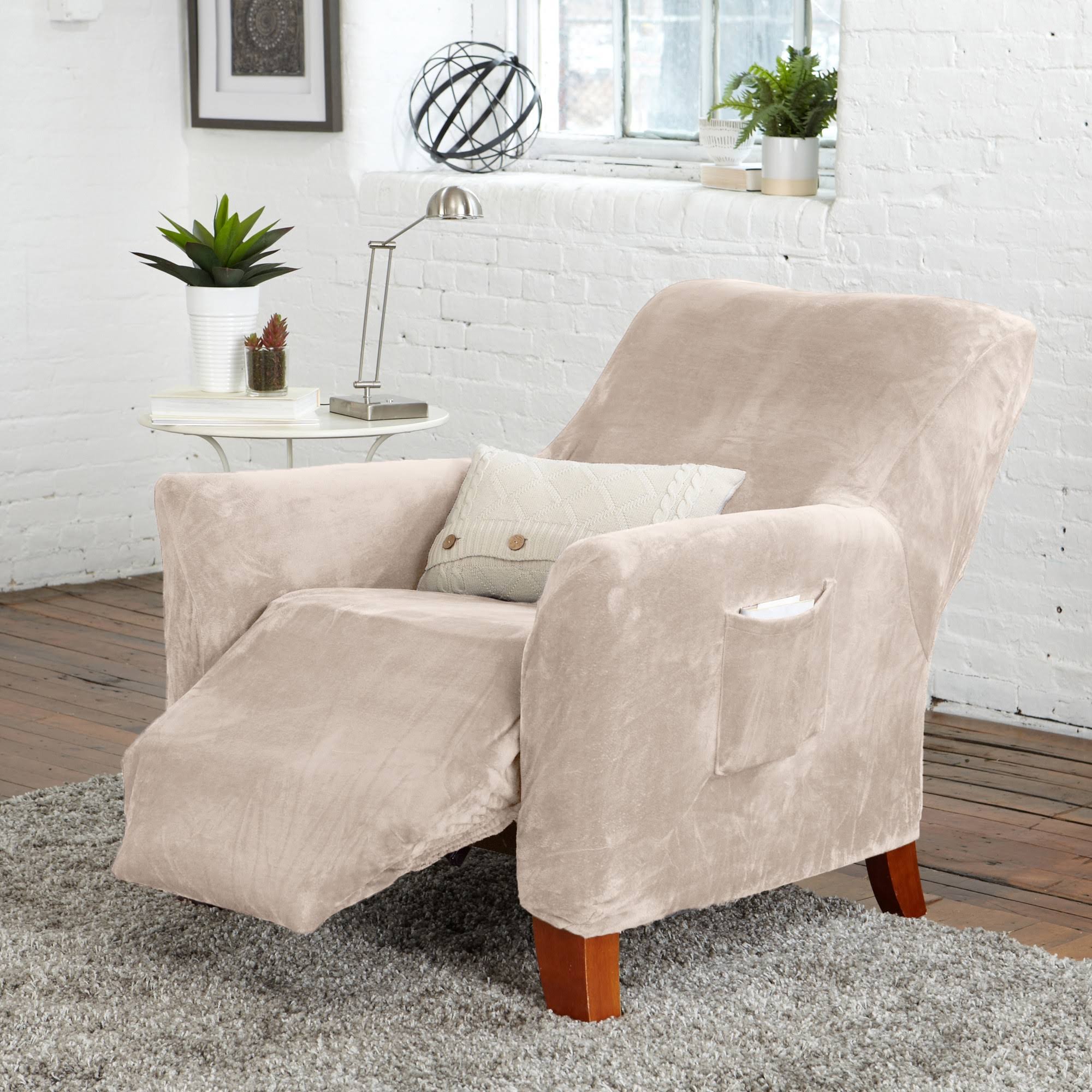 3aace9cd1554b621a4e324400bd7905f58d05a20fe6a7c6066f6d7d14c61d2db.jpg Home Fashion Designs Velvet Plush Form Fit Recliner Slipcover, Silver Cloud - Image 1