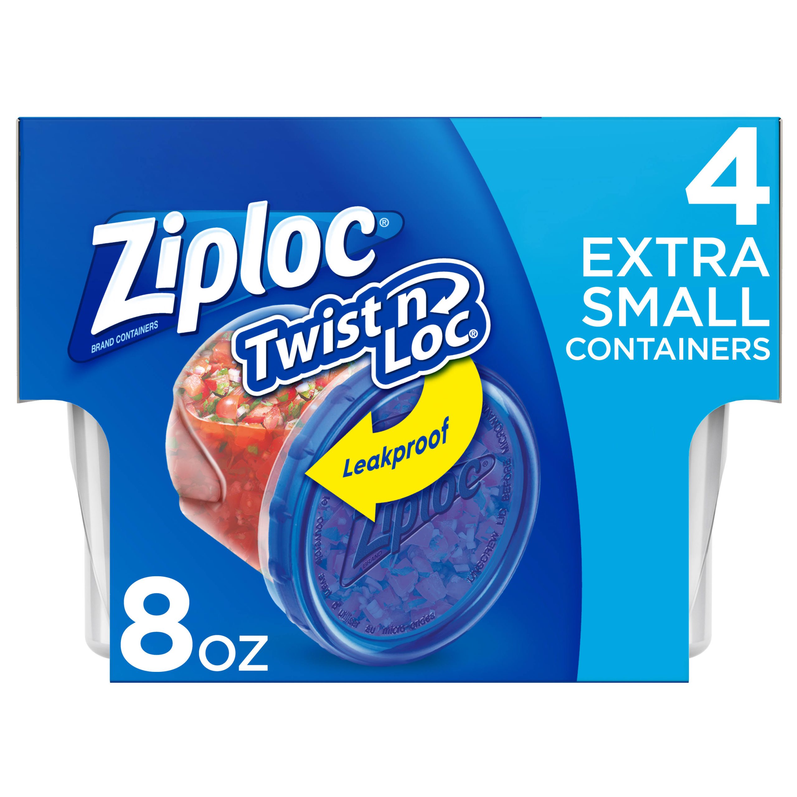 3ab9ea468cf7a55e5ef2a603a5fd1763efa56431956033dc8e3a4acdc7a71ada.jpg Ziploc Twist 'n Loc Containers & Lids, 8 Ounce, Extra Small - 4 containers & lids - Image 1