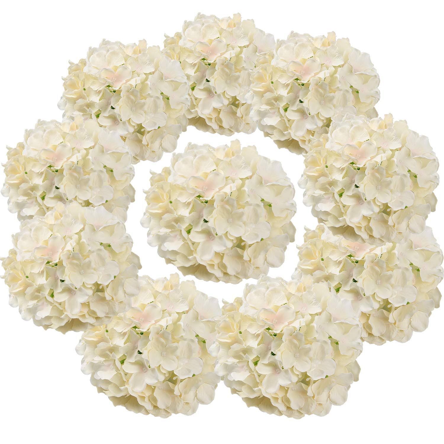 3abe04e4ae09652dbef01c033f8039b7b5b1940686007dc5d7c407ae656fa110.jpg Flojery Silk Hydrangea Heads Artificial Flowers Heads with Stems for Home Wedding Decor,Pack of 10 (Champagne) - Image 1