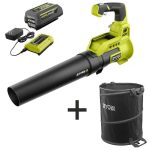 Ryobi 40V 110 MPH 525 CFM Jet Fan Leaf Blower with Lawn and Leaf Bag 4.0 Ah Battery and Charger