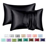 MR&HM Satin Pillowcase for Hair and Skin, Silk Satin Pillowcase 2 Pack, Queen Size Pillow Cases Set of 2, Silky Pillow Cover with Envelope Closure 20